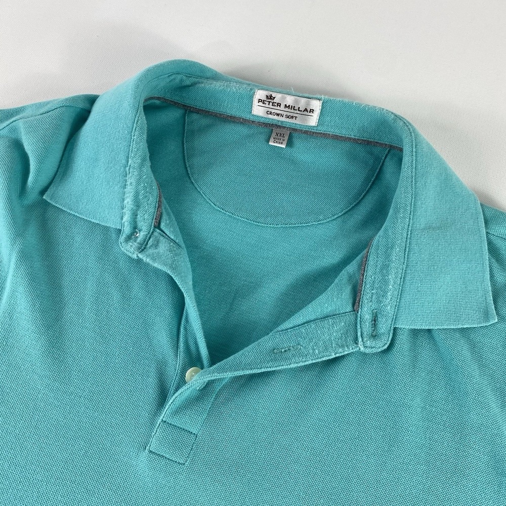 Peter Millar Polo Shirt Mens XXL Teal Crown Soft Pima Cotton Silk Short Sleeve